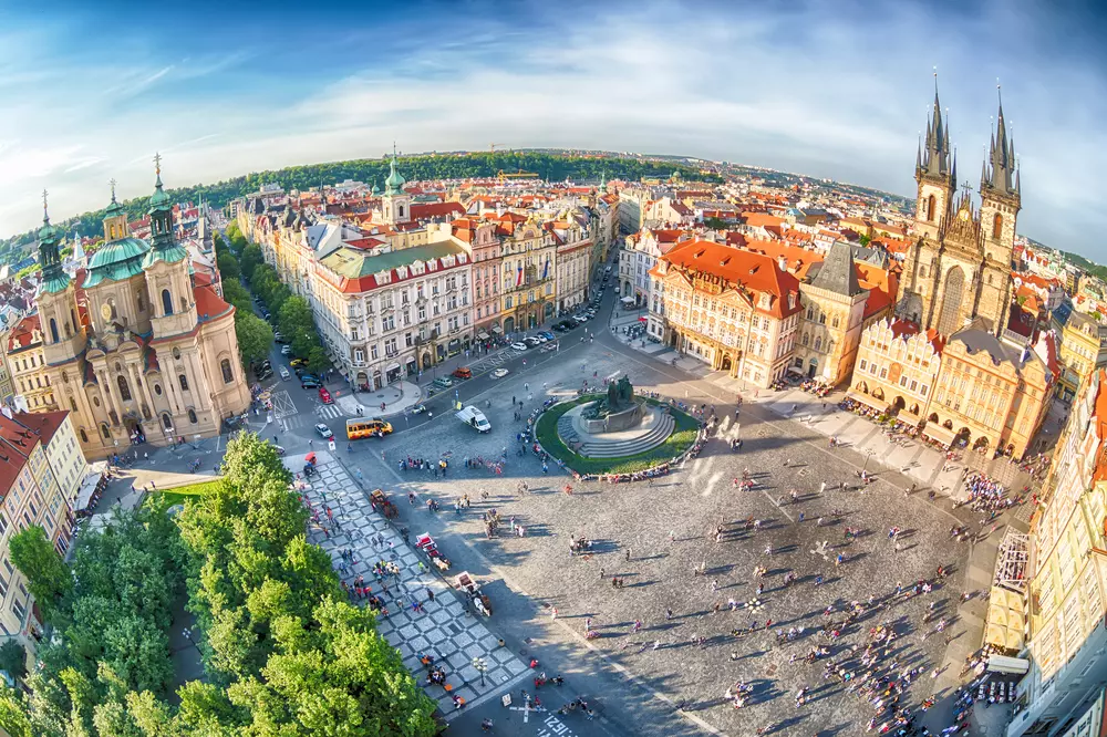 Panoramatic view of Old Town Square in Prague